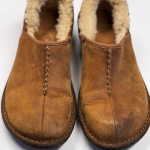 UGG Brown Leather Mules with Plush Lining